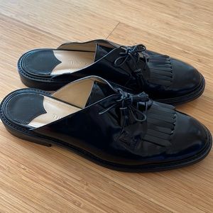 Theory Black Tassel Mules / Slides /backless loafer